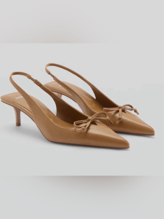 Mango Shoes - NEW MANGO MNG TAN BOW DETAIL POINTED TOE KITTEN HEEL SHOES SZ 40 US 9